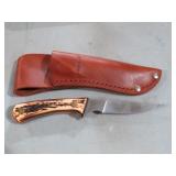 BEAR & SON FIXED BONE HANDLE KNIFE W/ SHEATH