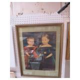FRAMED PICTURE 2 GIRLS - EARLY 19 TH CENTURY
