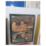 FRAMED INDIAN IN CANOE PICTURE