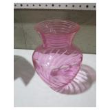 VIN CZECH BOHEMIAN CUT TO CLEAR PINK ART GLASS VAS