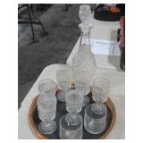VTG GLASS DECANTER, GLASSES & SERVING TRAY