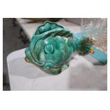 VINTAGE GREEN/BROWN GLAZED FISH PLANTER
