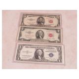 1953 A $5 ,1953 $2 RED NOTES&1935 E $1 SILVER CERT