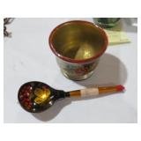 RUSSIAN HAND PAINTED WOOD BOWL & SPOON