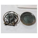 VINTAGE BRASS SEA HORSE COASTER SET