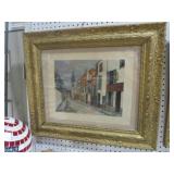 ARTIST SIGNED ORNATE FRAMED VILLAGE SCENE
