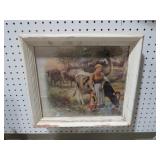 FRAMED LADY W/ COWS PICTURE