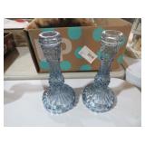 VINTAGE BLUE GLASS CANDLE STICKS