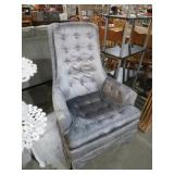 PAIR VTG MID CENTURY BLUE  PLEATED CHAIRS