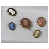 COLLECTION OF CAMEO STYLE BROOCHES
