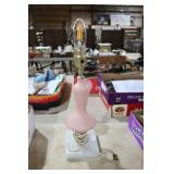 NICE PINK HOBNAIL & MARBLE BASE TABLE LAMP