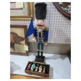 WOOD NUT CRACKER & GLASS ORNAMENTS