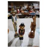 CARVED WOODEN HORSE, BEAR, FISHERMAN