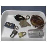 COLL. KEY RINGS, LOCKS, LIGHTER, MONEY CLIP & MISC