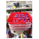 4 PLASTIC TOTES W/ ORNAMENTS