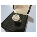 SS.925 CZ DBL HALO LADIES RING SZ 7
