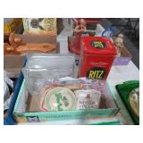 COLL. ADV. TIN  & COASTERS . GLASS FLOWER BLOCK