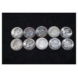 (10) ROOSEVELT DIMES VARIOUS DATES & MM 90%