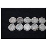 (10) ROOSEVELT DIMES VARIOUS DATES & MM 90%