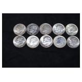 (10) ROOSEVELT DIMES VARIOUS DATES & MM 90%