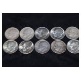 (10) ROOSEVELT DIMES VARIOUS DATES & MM 90%