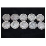 (10) ROOSEVELT DIMES VARIOUS DATES & MM 90%