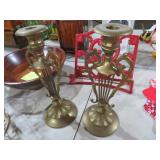 MID CENTURY SOLID BRASS HARP CANDLEHOLDERS