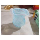 FENTON EMPRESS BLUE OPAL FEATHER DRAPE PITCHER