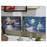 (2) CHRISTMAS SCENES ON CANVAS - LIGHTS UP