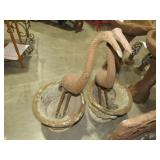 (2) CONCRETE PLANTER BOWL W/ STORKS