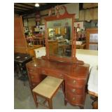 ANT. MAHOGANY 7 DWR VANITY DRESSER W/ MIRROR&BENC