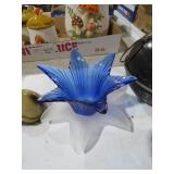 COBALT & FROSTED CANDLE VOTIVE HOLDER
