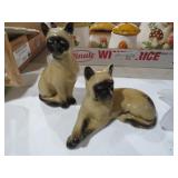 PAIR MID CENTURY CERAMIC SIAMESE CAT FIGURINES