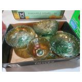 VTG IMPERIAL OLIVE GRN GRAPES IRIDESCENT GLASS BOW