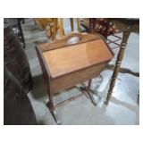 VTG WOOD SEWING BOX ON STAND