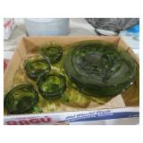 COLL. VTG AVOCADO GREEN GLASS PLATES & CUPS