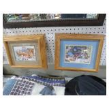 (2) OAK FRAMED CHILDS TOYS & BEAR PRINT