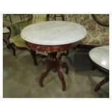 CARVED WOOD PEDESTAL MARBLE TOP VICTORAIN TBL