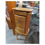 OAK STYLE JEWELRY CHEST  W/ CONTENTS