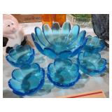 VTG 6 PC BLUE LOTUS BOWL SET