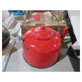 RED GRANITEWARE VTG TEA  KETTLE