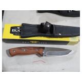 BUCK WOOD HANDLE FIXED BLADE KNIFE W/ SHEATH & BOX