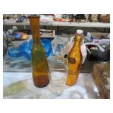 COLORED VASE, BOTTLE & GLASS DECANTER