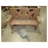 SMALL CONCRETE BENCH & RESIN TURTLE