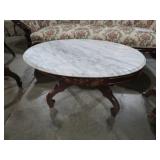 CARVED WOOD OVAL MARBLE TOP CENTER PARLOR TBL