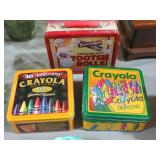 (2) CRAYOLA CRAYONS TINS W/ CRAYONS& TOOTSIE ROLL
