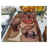 PURPLE BALL VASE & (2) DISHES