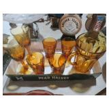 VTG HAZEL ATLAS AMBER GLASSES & PITCHER