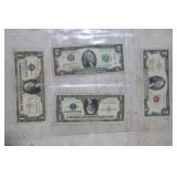 $2 REDSEAL, $2 BILL, (2) $1 SILVER CERTIFICATES