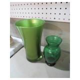 (2) GREEN COLORED ART GLASS VASES